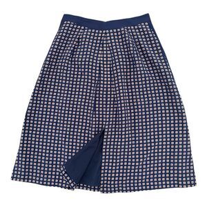 Madewell 100% Silk Geo Print Midi Skirt Navy Blue Front & Back Slit Office